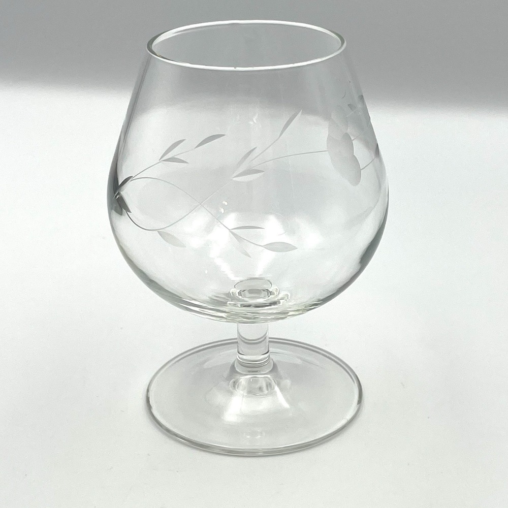 Vintage 1980s Princess House Heritage Brandy Snifter‎ Etched Floral Glass 4.5"